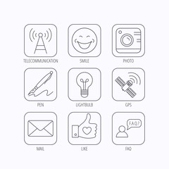 Mail, photo camera and lightbulb icons.