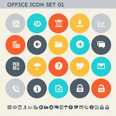 Office 1 icon set. Multicolored flat buttons