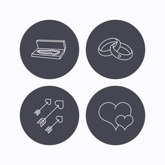 Love heart, jewelry and wedding rings icons.