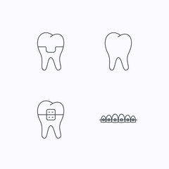 Dental crown, braces and tooth icons.