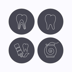 Tooth, dentinal tubules and dental floss icons.