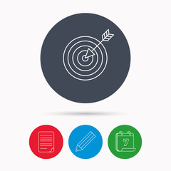 Target with arrow icon. Dart aim sign.