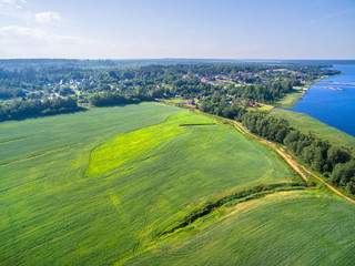 Fototapeta premium Green field aerial view