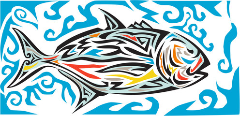 Naklejka premium Giant Trevally Side Tribal Art