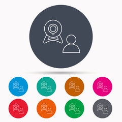Video chat icon. Webcam chatting sign.