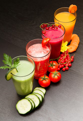 colored vegetable and fruit juice
