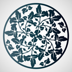 Ornamental round pattern with floral elements. Laser cutting tem