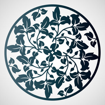 Ornamental round pattern with floral elements. Laser cutting tem