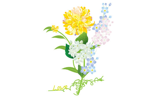 bouquet for flower with dahlia,jasmine,forgetmenot