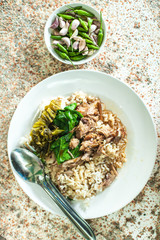 rice with leg pork and soup Thail food