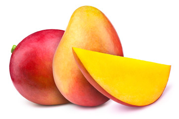 Two mangoes with slice isolated on white background, with clipping path