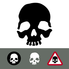 Human skull drawings. Vector graphic on isolated background. Design for danger signs, logo, t shirt, tattoo, etc.