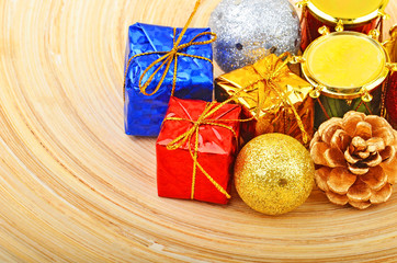 Christmas decor on wooden background