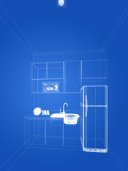 abstract sketch design of interior kitchen ,3d rendering