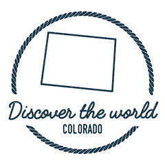 Colorado Map Outline. Vintage Discover the World Rubber Stamp with Colorado Map. Hipster Style Nautical Rubber Stamp, with Round Rope Border. USA State Map Vector Illustration.
