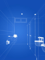 abstract sketch design of interior bathroom ,3d rendering