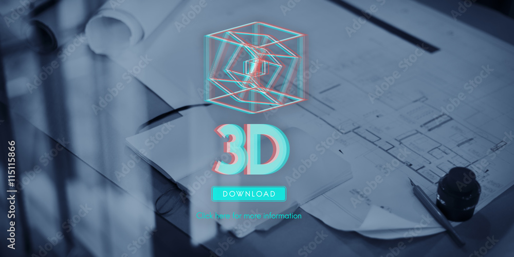 Poster 3d three dimensional futuristic display modern concept