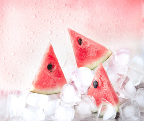 fresh sliced watermelon fruit on cool ice cube © Cozine