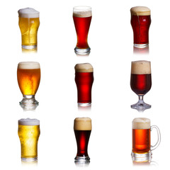 Set of various beer isolated on a white background