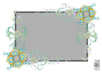 Grunge flowers abstract on frame border. Colorful vintage flowers. Abstract flowers design in asian style.