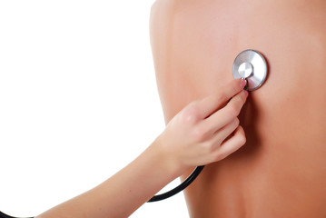 back of patient and stethoscope
