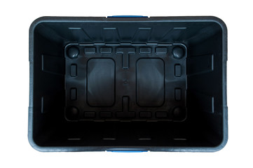 plastic box packaging of finished goods product on white backgro