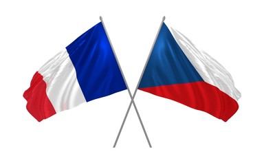 3d illustration of Czech Republic and France flags together waving in the wind
