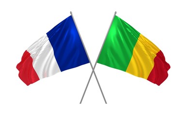 3d illustration of Mali and France flags together waving in the wind