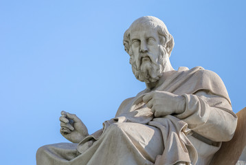 Marble Statue of the Great Ancient Greek Philosopher Plato on Sky Background 