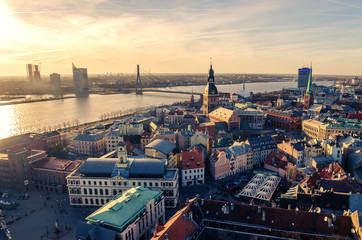 Riga, Latvia: aerial view of Old Town - obrazy, fototapety, plakaty