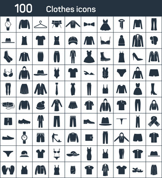 Clothes 100 icon set on white background