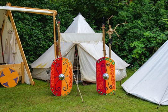 Medieval campground for tournament participants
