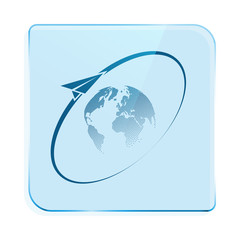 Airplane fly around the planet Earth. Logo.