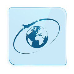 Airplane fly around the planet Earth. Logo.