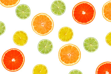 Slices of Orange, Lemon, Lime and Grapefruit isolated on white.