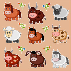 set of stickers with farm animals