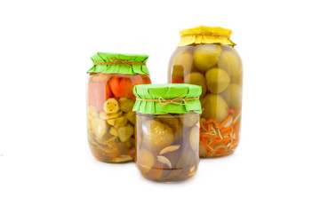 Homemade pickled tomatoes and cucumbers