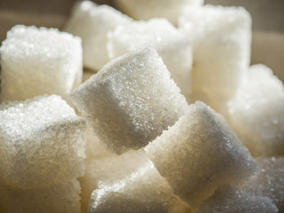 Close up shot of white refinery sugar.