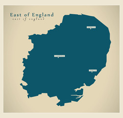 Modern Map - East of England UK refreshed design