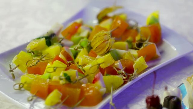 Different sort of fruit canape for a self service buffet