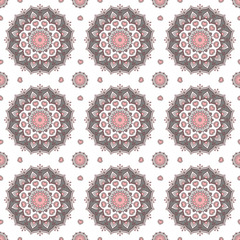 Seamless hand drawn mandala pattern for printing on fabric or paper. Vintage decorative elements in oriental style. Islam, Arabic, indian, turkish,ottoman motifs.  Vector illustration.