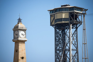 Cableway and Clock Tower - Barcelona Spain