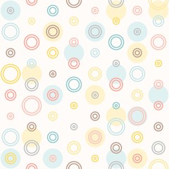 Seamless colourful polka dot pattern and colourful circle line pattern on white background, suitable for wrapping paper pattern