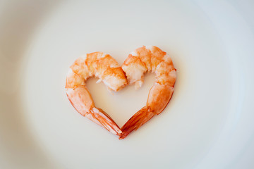 heart of shrimps on the white plate