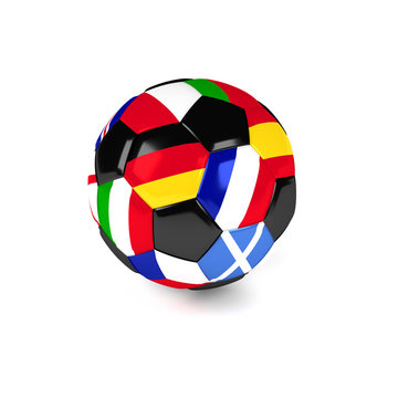 Soccer ball with European flags, 3d rendering