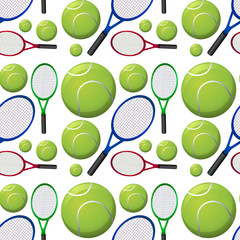 Seamless background with tennis rackets and balls