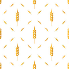 Seamless Wheat Pattern. Set of Ears Isolated on White Background
