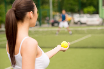 Skillful tennis players competing together