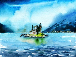 kleines einsames Haus mit Zypresse auf der Insel © artsandra