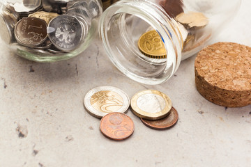 Money jar with coins